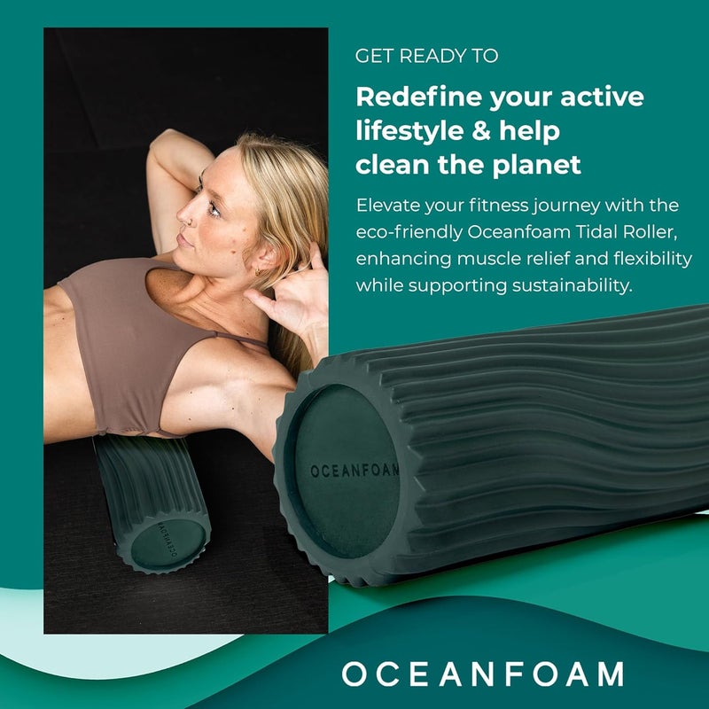 Oceanfoam Tidal Roller - Hunter - Muscle Massage Foam Roller for Back Pain & Stretching - Firm and Ergonomic Wide Wave Textured - Yoga, Athletics, & Wellness - Full Size, 20" x 5" - Image 3